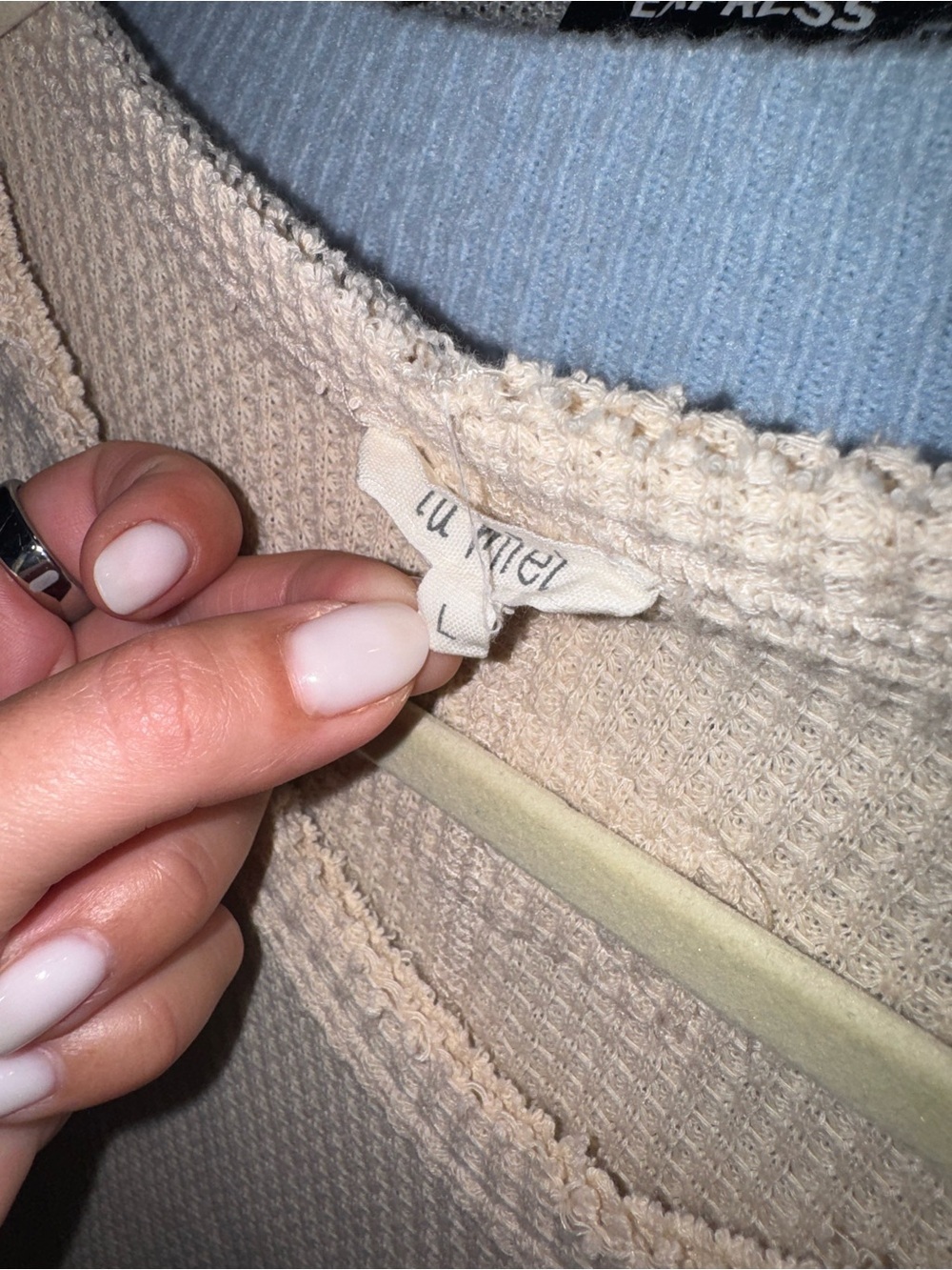 LA MIEL Long Sleeve Waffle Knit Top - Beige - Picture 2 of 3